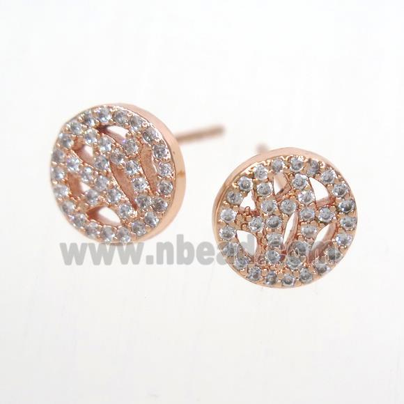 copper earring stud paved zircon, rose gold