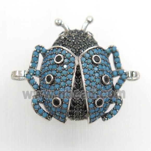 copper beetle connector paved zircon, platinum plated