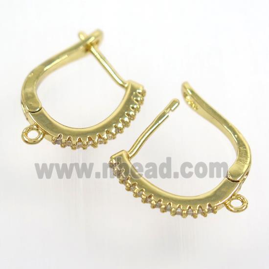 copper Leaveback earring paved zircon with loop, gold plated