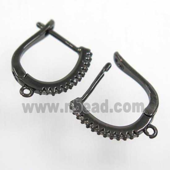 copper Earring hook paved zircon with loop, black plated