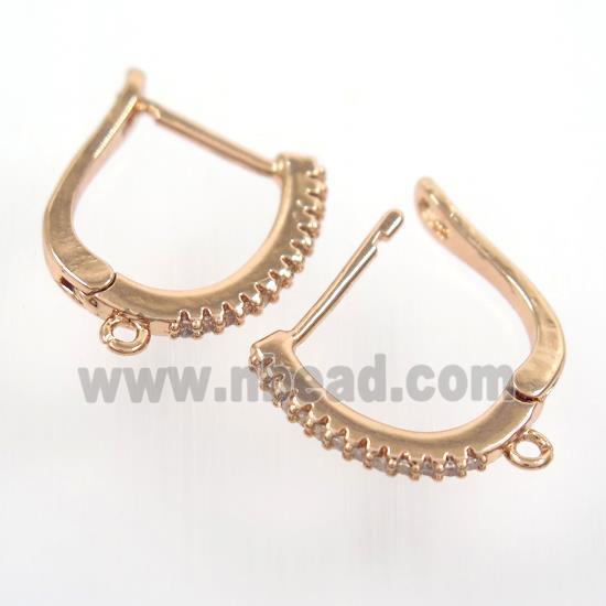 copper Earring hook paved zircon with loop, rose gold