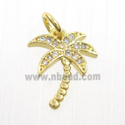 copper coconut tree pendants paved zircon, gold plated