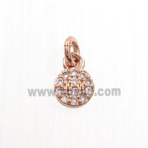 copper circle pendants paved zircon, rose gold