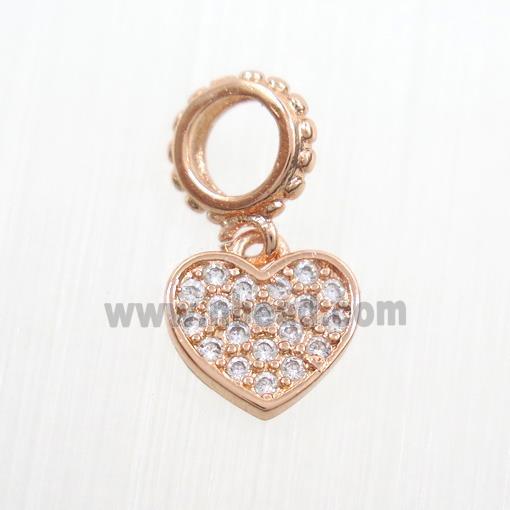 copper heart pendants paved zircon, rose gold