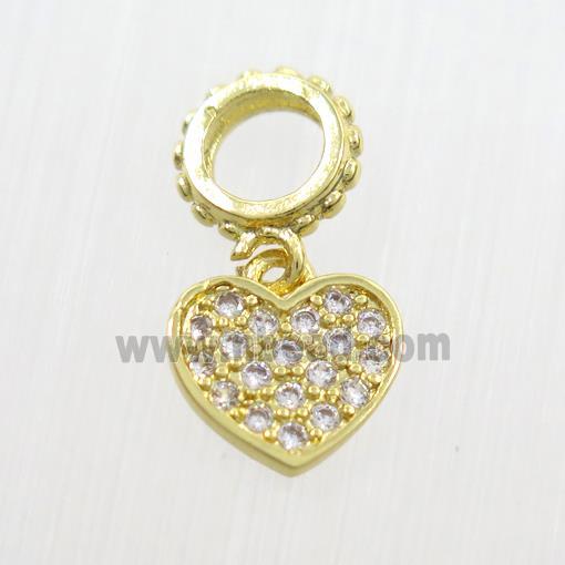 copper heart pendants paved zircon, gold plated