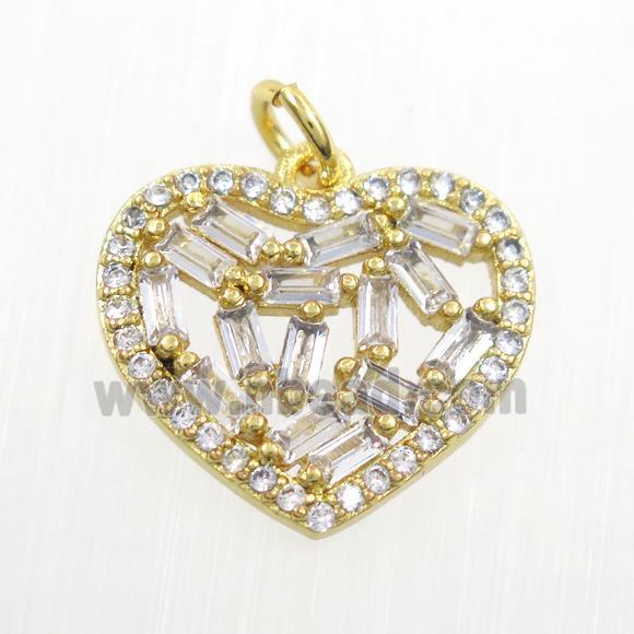 copper heart pendants paved zircon, gold plated