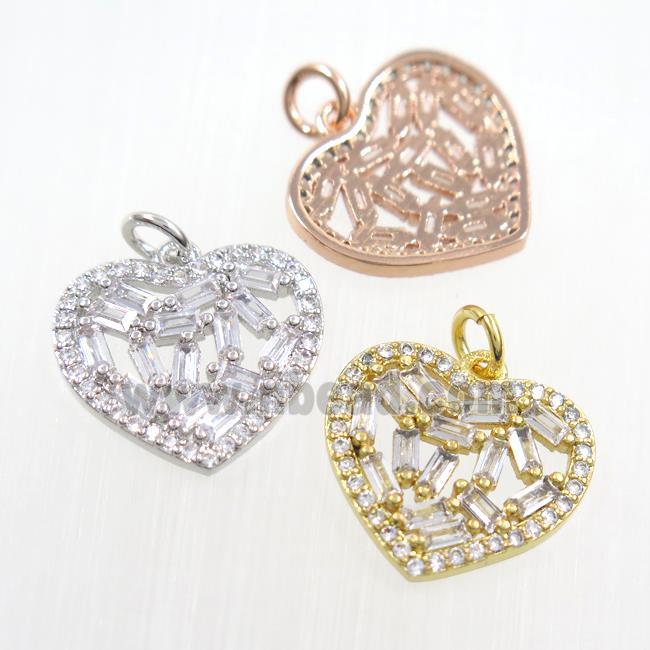 copper heart pendants paved zircon, mix color