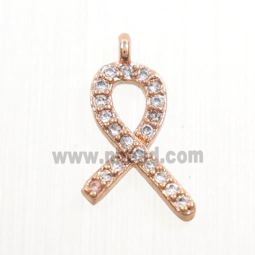 copper cancer ribbon pendants paved zircon, rose gold