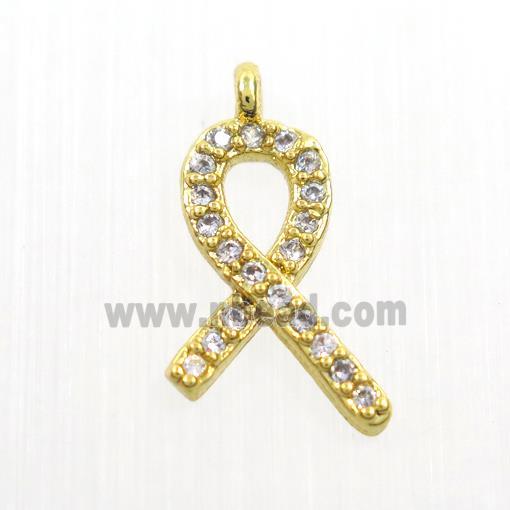 copper cancer ribbon pendants paved zircon, gold plated