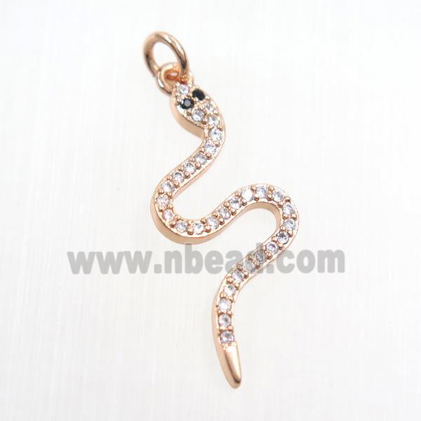 copper snake pendants paved zircon, rose gold