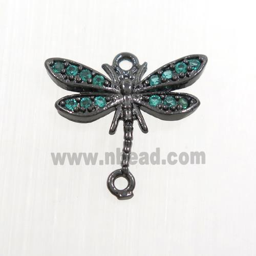 copper dragonfly connector paved green zircon, black plated