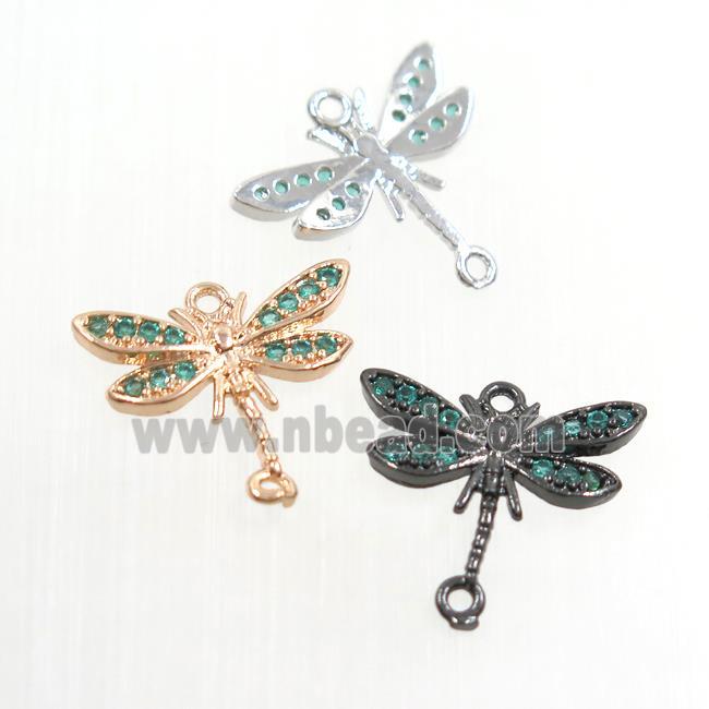 copper dragonfly connector paved green zircon, mix color