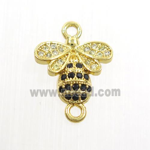 copper honeybee charm connector paved zircon, gold plated
