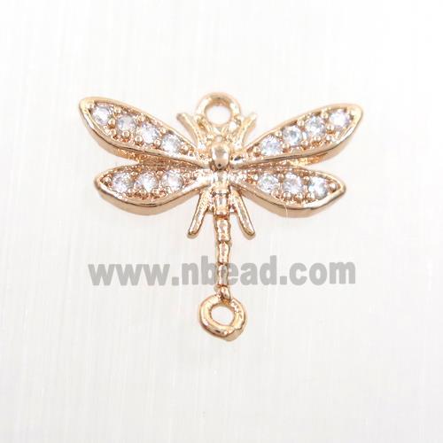 copper dragonfly connector paved zircon, rose gold