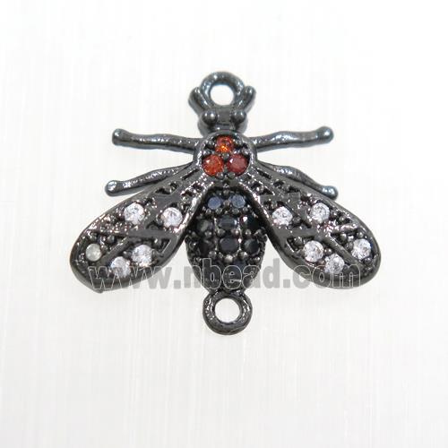 copper honeybee charm connector paved zircon, black plated