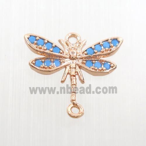 copper dragonfly connector paved zircon, turq, rose gold