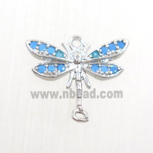 copper dragonfly connector paved zircon, turq, platinum plated