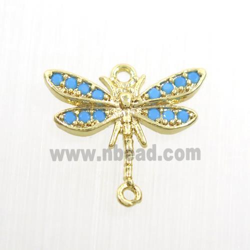 copper dragonfly connector paved zircon, turq, gold plated