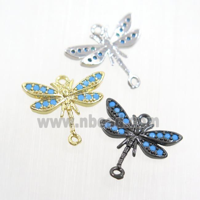 copper dragonfly connector paved zircon, turq, mix color