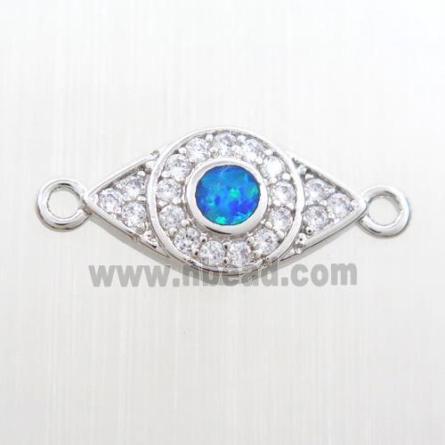 copper eye connector paved zircon with fire opal, platinum plated