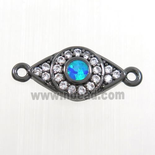 copper eye connector paved zircon with fire opal, black plated