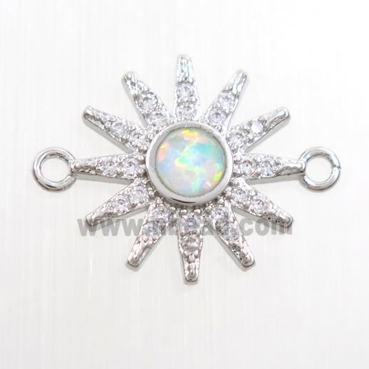 copper sun connector paved zircon with fire opal, platinum plated