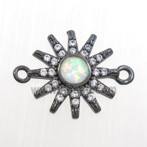 copper sun connector paved zircon with fire opal, black plated