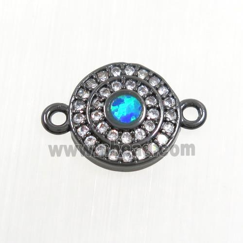 copper circle connector paved zircon with fire opal, black plated