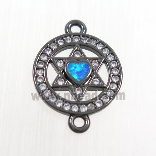 copper star connector paved zircon with fire opal, black plated