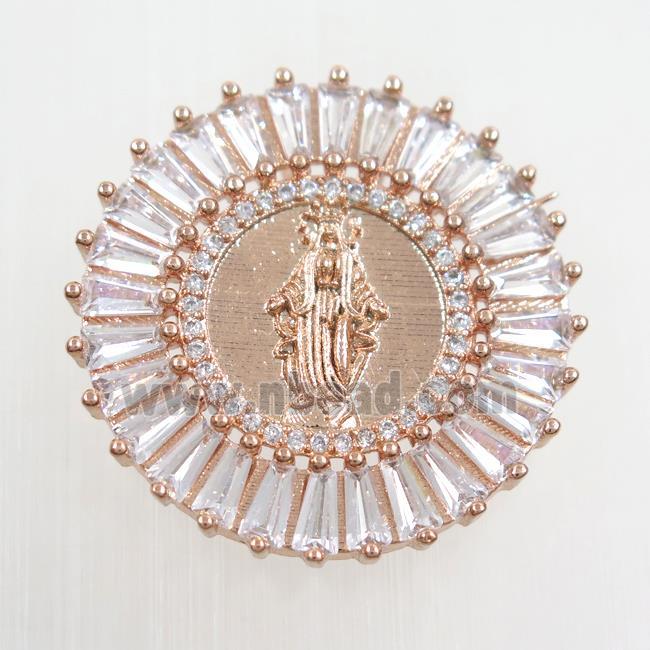 copper jesus pendants paved zircon, rose gold