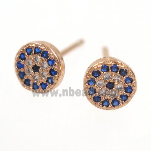 copper earring paved zircon, circle, rose gold