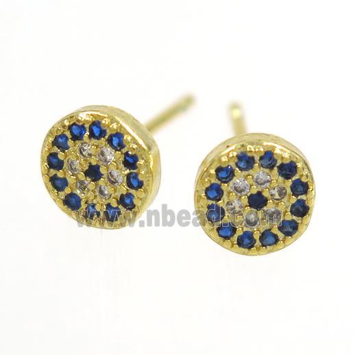 copper earring paved zircon, circle, gold plated