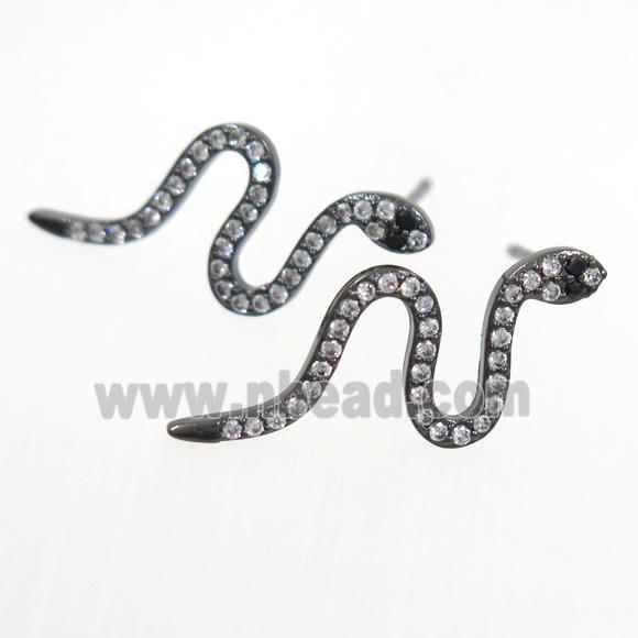 copper snake earring paved zircon, black plated