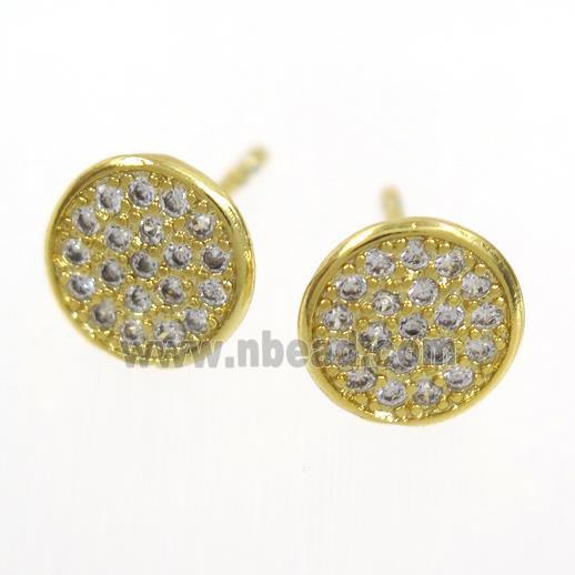 copper earring paved zircon, gold plated