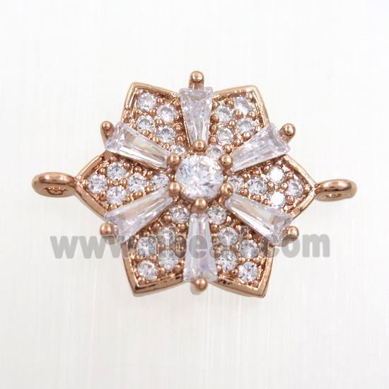 copper flower connector paved zircon, rose gold