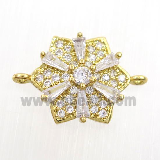 copper flower connector paved zircon, gold plated