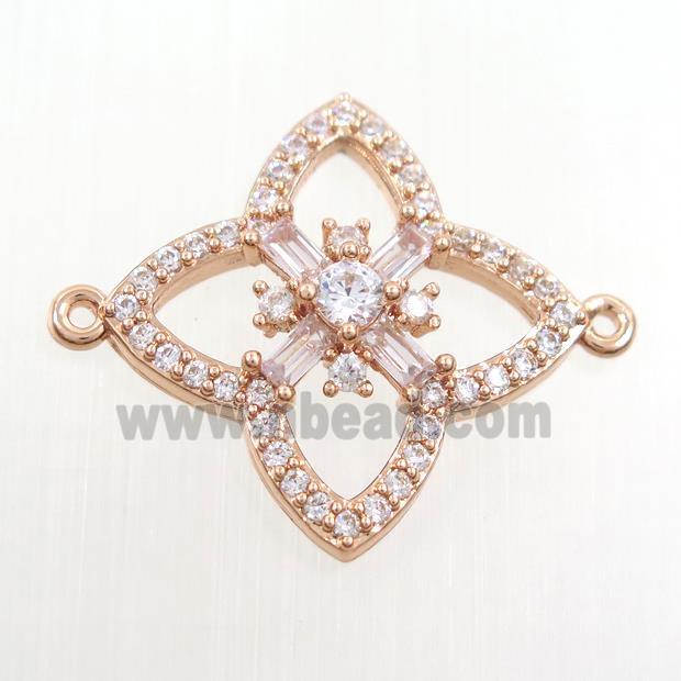 copper clover connector paved zircon, rose gold
