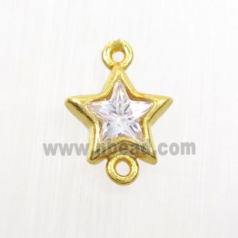 copper star connector paved zircon, gold plated