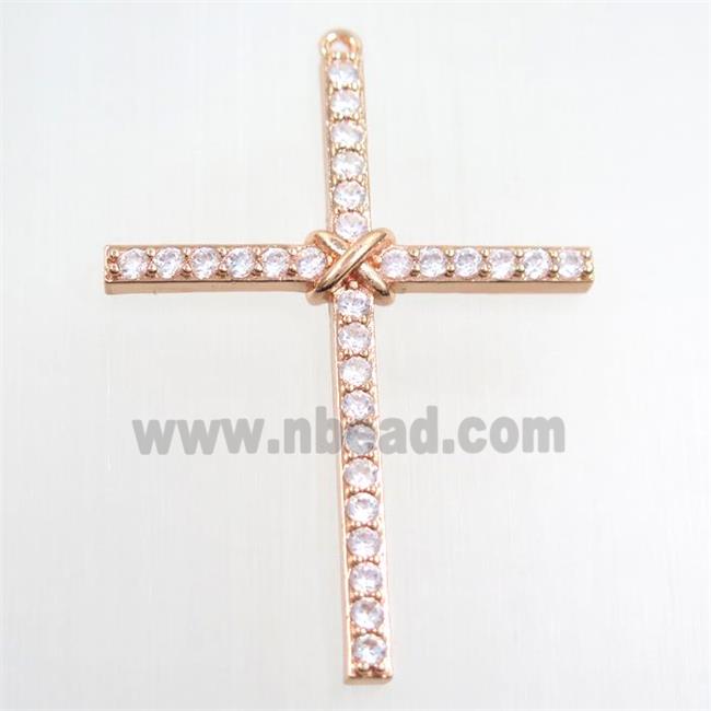 copper cross pendant paved zircon, rose gold