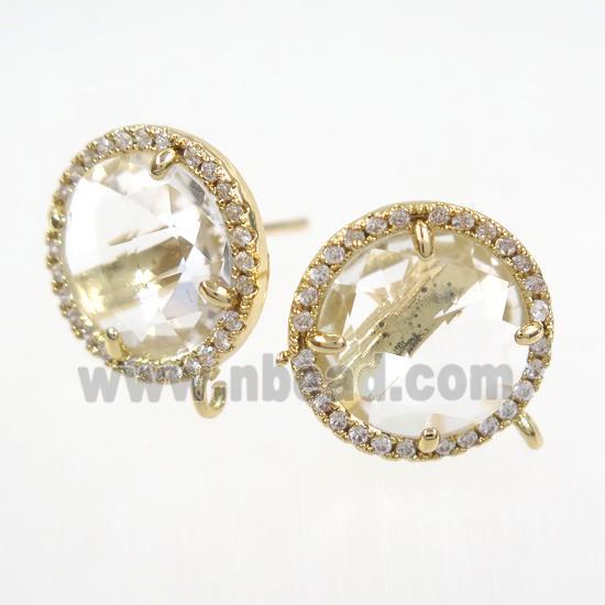copper earring paved zircon with clear glass crystal