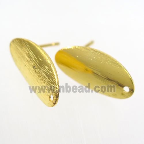 copper earring studs with loop, oval, gold plated