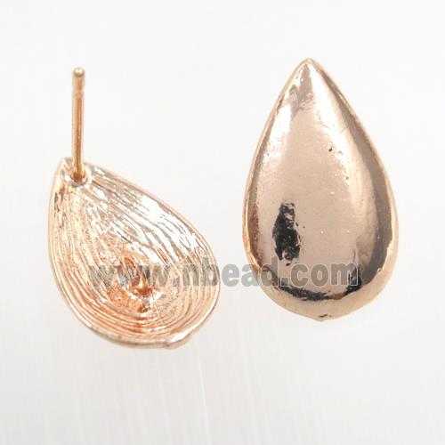 copper earring studs with loops, teardrop, rose gold