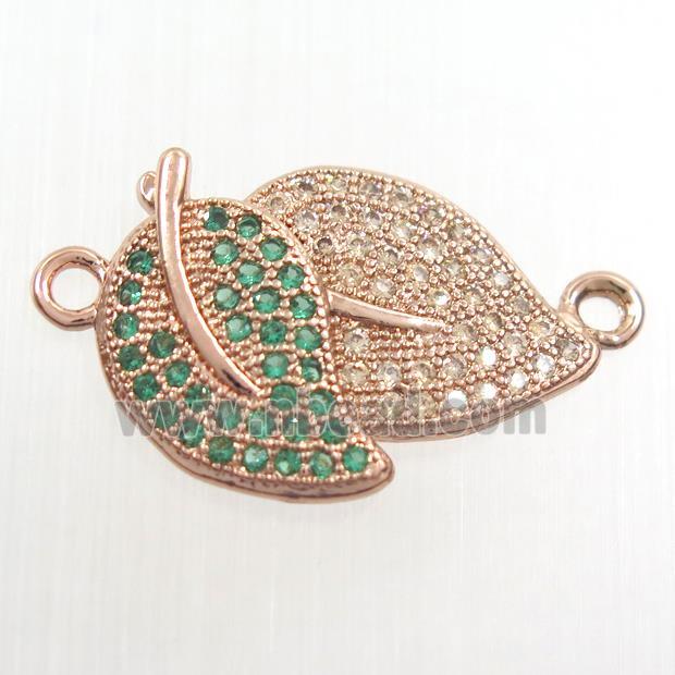 copper leaf pendant paved zircon, rose gold