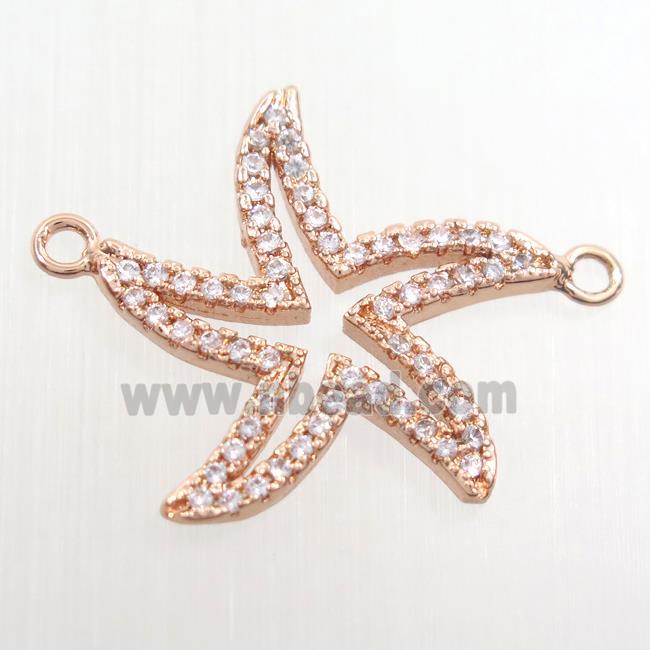 copper starfish pendant paved zircon, rose gold