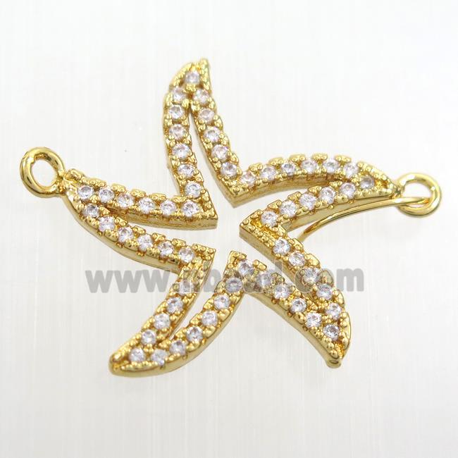 copper starfish pendant paved zircon, gold plated