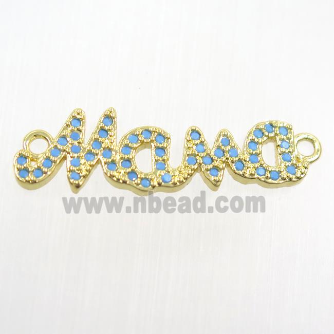copper MaMa pendant paved zircon, turq, gold plated