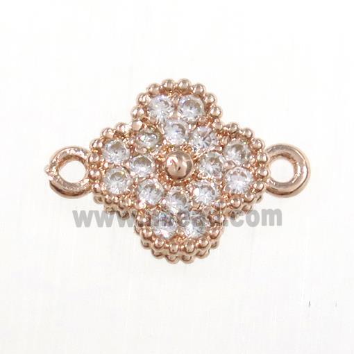 copper clover connector paved zircon, rose gold