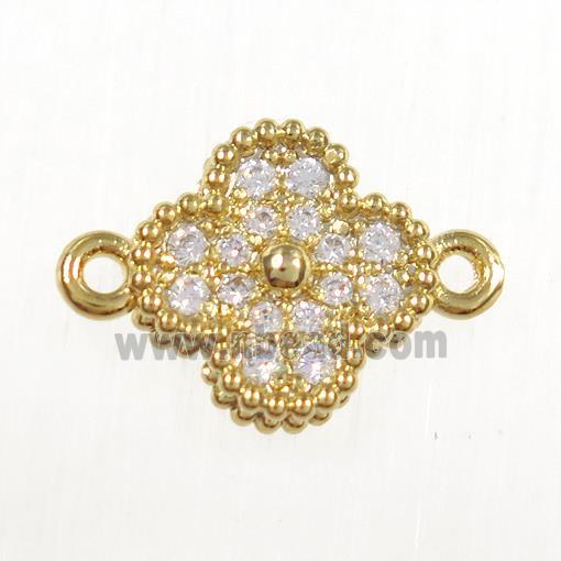 copper clover connector paved zircon, gold plated