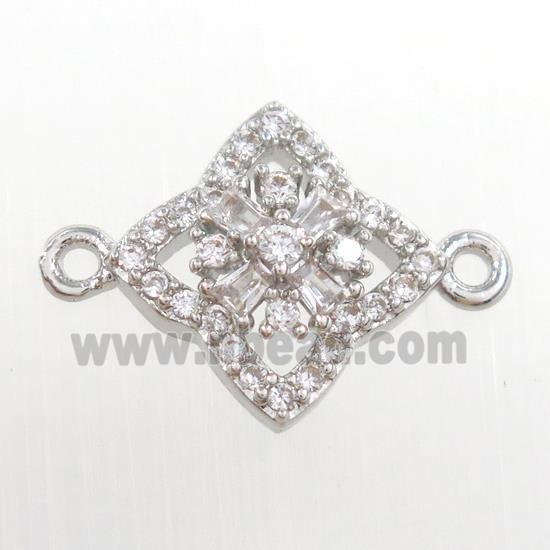 copper star connector paved zircon, platinum plated