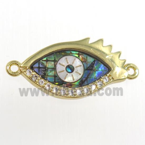 copper eye connector paved zircon with abalone, gold plated